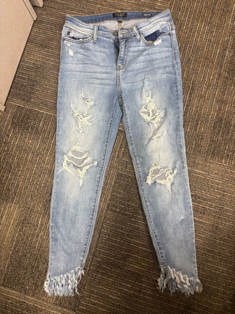 Judy Blue Light Blue Distressed Skinny Jeans with Frayed Hem